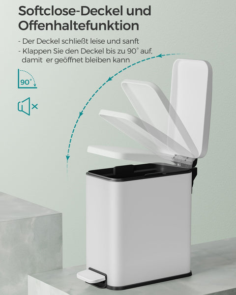 Rootz 10L White Cosmetic Bin - Steel Outer Container - PP Plastic Inner Bucket - ABS Plastic Base - Compact Size - Easy to Clean - Durable Construction - 38.4cm x 17cm x 35cm