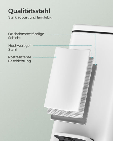 Rootz 10L White Cosmetic Bin - Steel Outer Container - PP Plastic Inner Bucket - ABS Plastic Base - Compact Size - Easy to Clean - Durable Construction - 38.4cm x 17cm x 35cm