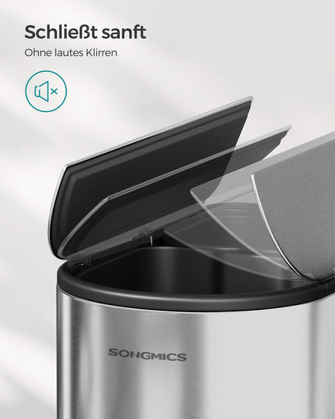 Rootz Metallic Silver Steel Trash Can - Waste Bin - Garbage Can - Foot Pedal - PP Plastic Inner Bucket - 20L & 30L Capacity - 49cm x 29cm x 64cm - 25.6cm x 17.8cm x 60.5cm - 25.6cm x 25cm x 60.5cm - 77cm Total Height - 7.3kg - Cake Bin with 2 Compartments
