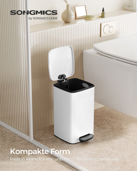 Rootz White Cosmetic Bin - Makeup Organizer - Bathroom Trash Can - Steel Outer Container - PP Plastic Inner Bucket - ABS Plastic Base - 23.9cm x 19.3cm x 33.5cm - 8 Liter Capacity - Lightweight 1.1kg