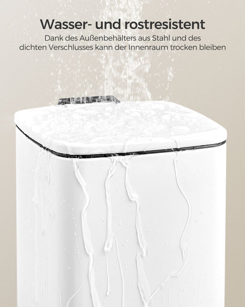 Rootz White Cosmetic Bin - Makeup Organizer - Bathroom Trash Can - Steel Outer Container - PP Plastic Inner Bucket - ABS Plastic Base - 23.9cm x 19.3cm x 33.5cm - 8 Liter Capacity - Lightweight 1.1kg