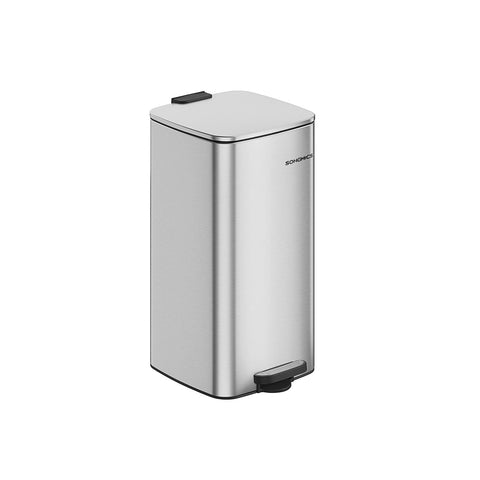 Rootz 30 Liter Trash Can - Garbage Bin - Waste Bin - Metallic Silver Steel - 30cm x 30cm x 45cm