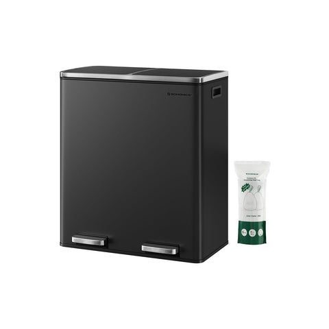 Rootz Dual Compartment Pedal Bin - Recycling Bin - Trash Can - Residual Waste - Organic Waste - Hygienic - Puppy and Child Safe - Powder-coated Steel - 58.6cm x 32cm x 65cm