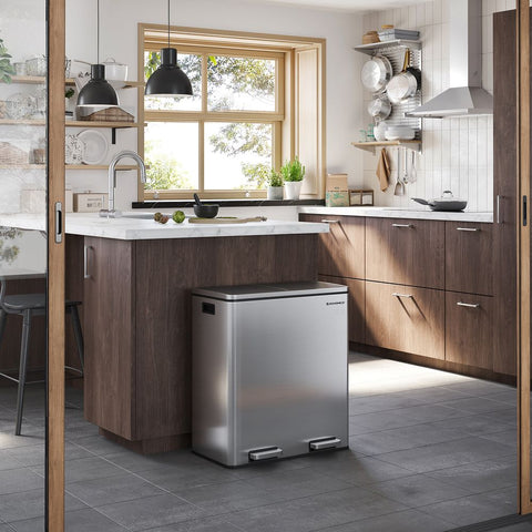 Rootz Trash Can - Soft Close Function - Ideal Waste Container - Bathroom Trash - Perfect Design - High-quality - Inner Bucket - 60 liters - Stainless Steel - Silver-Black - 58.6 x 32 x 65 cm
