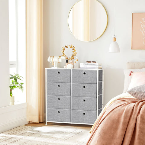 Rootz Storage Cabinet Organizer - Wardrobe Closet - Large Cupboard - MDF Steel Construction - Non-woven Fabric Oxford Cloth - 30cm x 80cm x 81.5cm - Light Gray-White