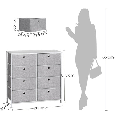 Rootz Storage Cabinet Organizer - Wardrobe Closet - Large Cupboard - MDF Steel Construction - Non-woven Fabric Oxford Cloth - 30cm x 80cm x 81.5cm - Light Gray-White
