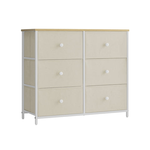Rootz Storage Cabinet - Drawer Organizer - Chipboard Steel Fabric - Camel Yellow Cream White - 30cm x 80cm x 71cm - Lightweight - Spacious - Easy Assembly