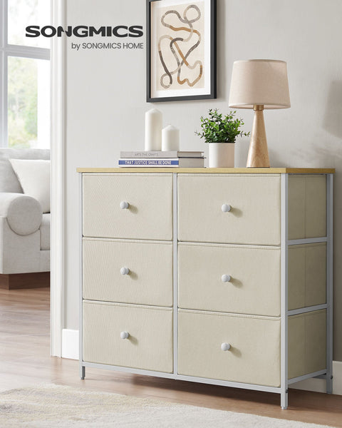 Rootz Storage Cabinet - Drawer Organizer - Chipboard Steel Fabric - Camel Yellow Cream White - 30cm x 80cm x 71cm - Lightweight - Spacious - Easy Assembly