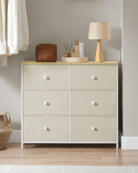 Rootz Storage Cabinet - Drawer Organizer - Chipboard Steel Fabric - Camel Yellow Cream White - 30cm x 80cm x 71cm - Lightweight - Spacious - Easy Assembly