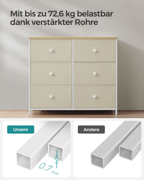 Rootz Storage Cabinet - Drawer Organizer - Chipboard Steel Fabric - Camel Yellow Cream White - 30cm x 80cm x 71cm - Lightweight - Spacious - Easy Assembly