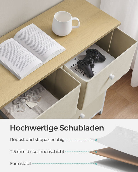 Rootz Storage Cabinet - Drawer Organizer - Chipboard Steel Fabric - Camel Yellow Cream White - 30cm x 80cm x 71cm - Lightweight - Spacious - Easy Assembly