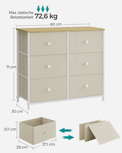 Rootz Storage Cabinet - Drawer Organizer - Chipboard Steel Fabric - Camel Yellow Cream White - 30cm x 80cm x 71cm - Lightweight - Spacious - Easy Assembly