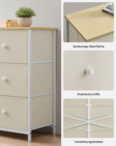 Rootz Storage Cabinet - Drawer Organizer - Chipboard Steel Fabric - Camel Yellow Cream White - 30cm x 80cm x 71cm - Lightweight - Spacious - Easy Assembly