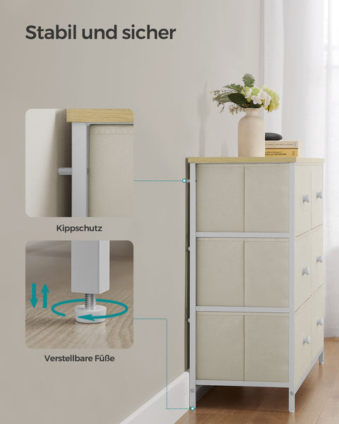 Rootz Storage Cabinet - Drawer Organizer - Chipboard Steel Fabric - Camel Yellow Cream White - 30cm x 80cm x 71cm - Lightweight - Spacious - Easy Assembly