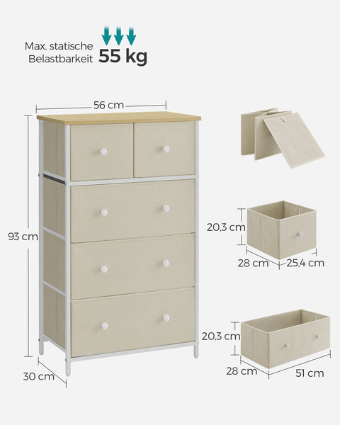 Rootz Storage Cabinet - Chipboard Steel Fabric Drawer Front - Camel Yellow Cream White - Large 30 x 56 x 93 cm - Lightweight - Spacious - Easy Assembly