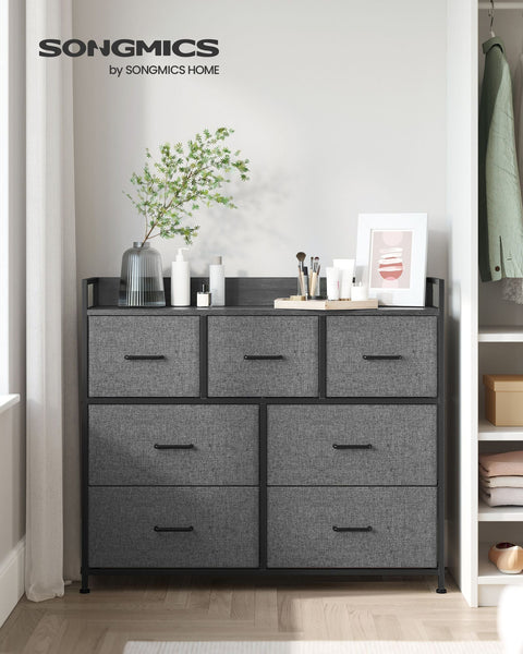 Rootz 3 Drawer Chest of Drawers - Storage Cabinet - Gray Black Wood Grain - Chipboard Steel Non-Woven Fabric - Large Drawers - 28.5cm x 98cm x 85cm - 12.8kg Weight - 36kg Total Capacity