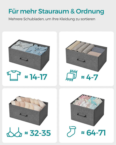Rootz 3 Drawer Chest of Drawers - Storage Cabinet - Gray Black Wood Grain - Chipboard Steel Non-Woven Fabric - Large Drawers - 28.5cm x 98cm x 85cm - 12.8kg Weight - 36kg Total Capacity
