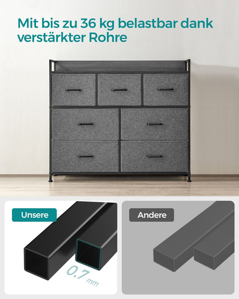 Rootz 3 Drawer Chest of Drawers - Storage Cabinet - Gray Black Wood Grain - Chipboard Steel Non-Woven Fabric - Large Drawers - 28.5cm x 98cm x 85cm - 12.8kg Weight - 36kg Total Capacity