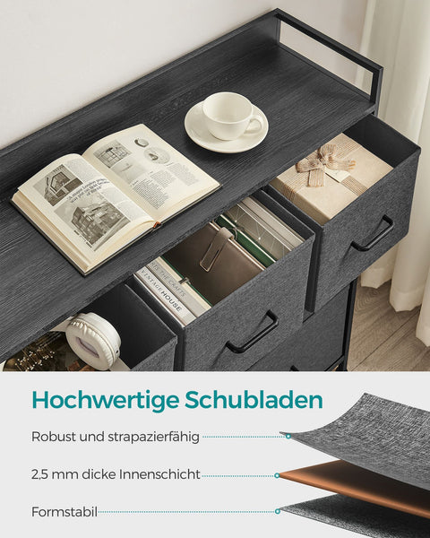 Rootz 3 Drawer Chest of Drawers - Storage Cabinet - Gray Black Wood Grain - Chipboard Steel Non-Woven Fabric - Large Drawers - 28.5cm x 98cm x 85cm - 12.8kg Weight - 36kg Total Capacity