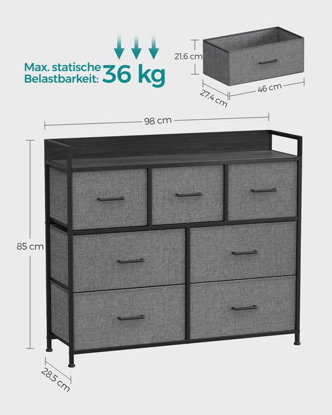 Rootz 3 Drawer Chest of Drawers - Storage Cabinet - Gray Black Wood Grain - Chipboard Steel Non-Woven Fabric - Large Drawers - 28.5cm x 98cm x 85cm - 12.8kg Weight - 36kg Total Capacity
