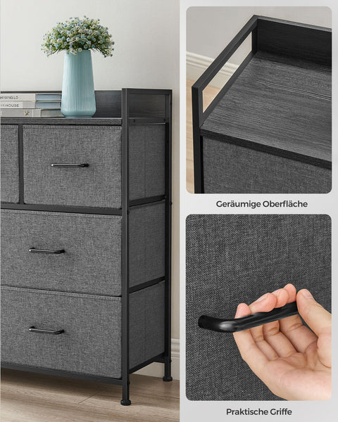 Rootz 3 Drawer Chest of Drawers - Storage Cabinet - Gray Black Wood Grain - Chipboard Steel Non-Woven Fabric - Large Drawers - 28.5cm x 98cm x 85cm - 12.8kg Weight - 36kg Total Capacity