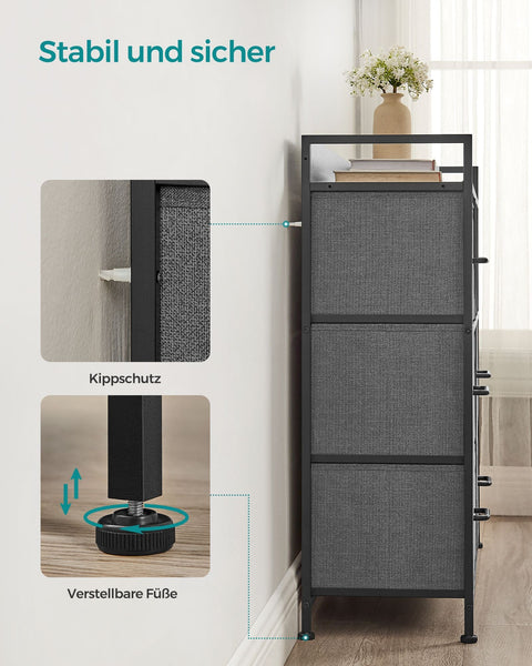 Rootz 3 Drawer Chest of Drawers - Storage Cabinet - Gray Black Wood Grain - Chipboard Steel Non-Woven Fabric - Large Drawers - 28.5cm x 98cm x 85cm - 12.8kg Weight - 36kg Total Capacity