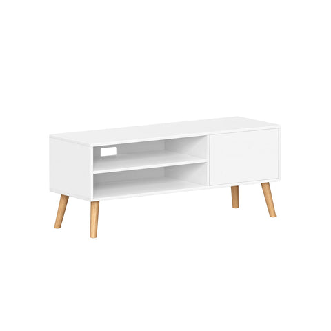 Rootz TV Stand - Entertainment Center - Media Console - Chipboard - Rubber Wood - White - 40cm x 120cm x 49cm - 19.7kg - 55kg Max Load Capacity - 15kg Per Shelf - Easy Assembly