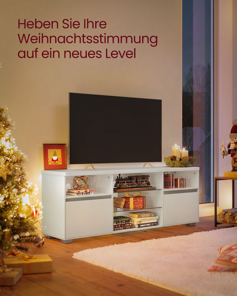 Rootz White TV Stand - Entertainment Center - Media Console - Chipboard - Tempered Glass - 40cm x 160cm x 60cm - 37.2kg - 40kg Max Table Top Load - 90kg Max Total Load