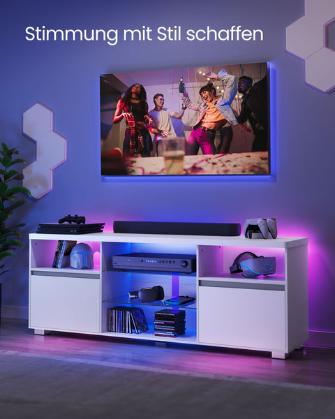 Rootz White TV Stand - Entertainment Center - Media Console - Chipboard - Tempered Glass - 40cm x 160cm x 60cm - 37.2kg - 40kg Max Table Top Load - 90kg Max Total Load