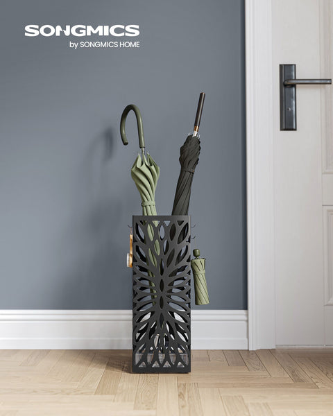 Rootz Umbrella Stand with Water Collection Tray - Black Beach Umbrella Holder - Steel Plastic Construction - Lightweight and Portable - 15.5cm x 15.5cm x 41cm