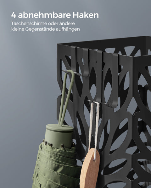 Rootz Umbrella Stand with Water Collection Tray - Black Beach Umbrella Holder - Steel Plastic Construction - Lightweight and Portable - 15.5cm x 15.5cm x 41cm