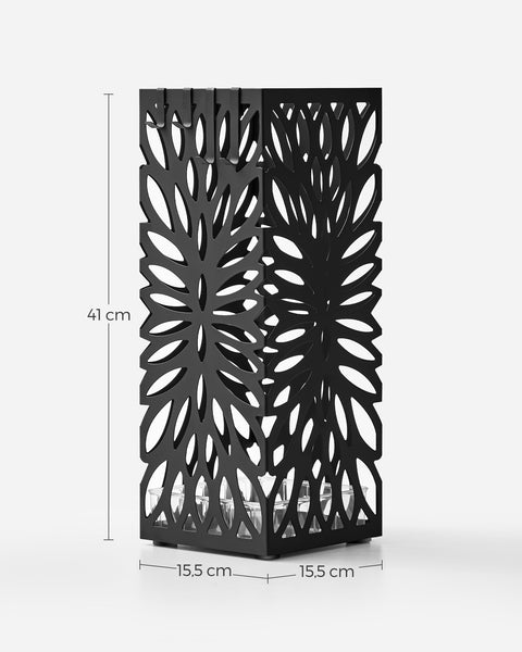 Rootz Umbrella Stand with Water Collection Tray - Black Beach Umbrella Holder - Steel Plastic Construction - Lightweight and Portable - 15.5cm x 15.5cm x 41cm