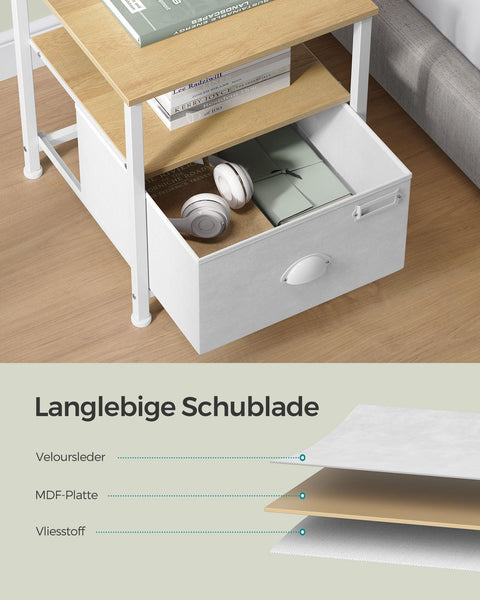 Rootz Bedside Table - Nightstand - End Table - MDF and Metal Construction - Oxford Fabric Drawer - Spacious Storage - Easy Assembly - 41cm x 41cm x 47cm