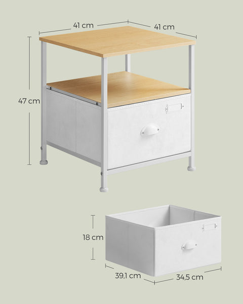 Rootz Bedside Table - Nightstand - End Table - MDF and Metal Construction - Oxford Fabric Drawer - Spacious Storage - Easy Assembly - 41cm x 41cm x 47cm