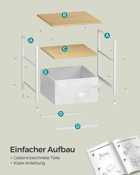 Rootz Bedside Table - Nightstand - End Table - MDF and Metal Construction - Oxford Fabric Drawer - Spacious Storage - Easy Assembly - 41cm x 41cm x 47cm