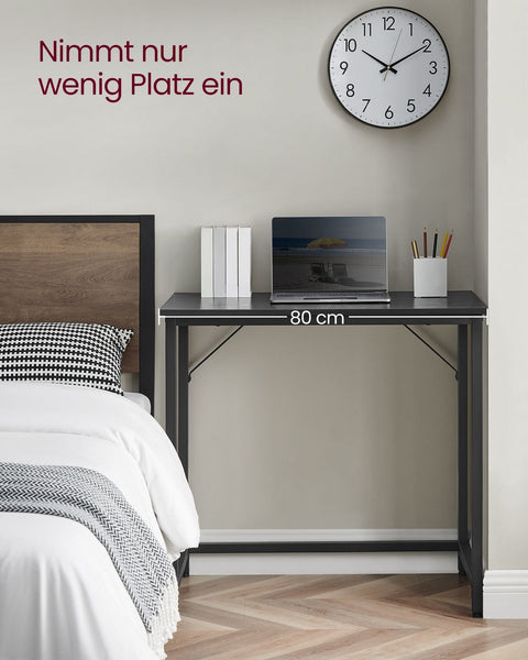 Rootz Black Desk - Study Table - Writing Desk - Chipboard and Steel - Lightweight - Easy Assembly - Modern Design - 50cm x 80cm x 76cm