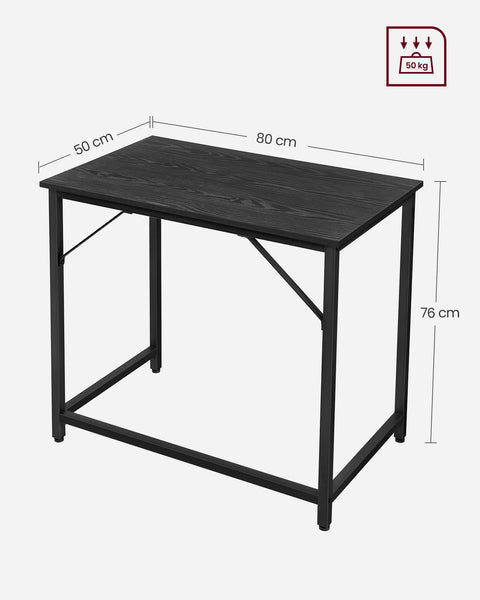 Rootz Black Desk - Study Table - Writing Desk - Chipboard and Steel - Lightweight - Easy Assembly - Modern Design - 50cm x 80cm x 76cm