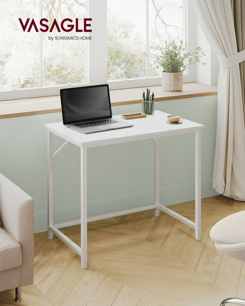 Rootz Maple White Desk - Study Table - Writing Desk - Chipboard and Steel Construction - Lightweight and Sturdy - 50cm x 80cm x 76cm - Max Load Capacity 50kg