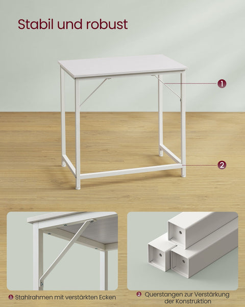 Rootz Maple White Desk - Study Table - Writing Desk - Chipboard and Steel Construction - Lightweight and Sturdy - 50cm x 80cm x 76cm - Max Load Capacity 50kg