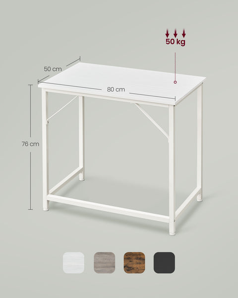 Rootz Maple White Desk - Study Table - Writing Desk - Chipboard and Steel Construction - Lightweight and Sturdy - 50cm x 80cm x 76cm - Max Load Capacity 50kg