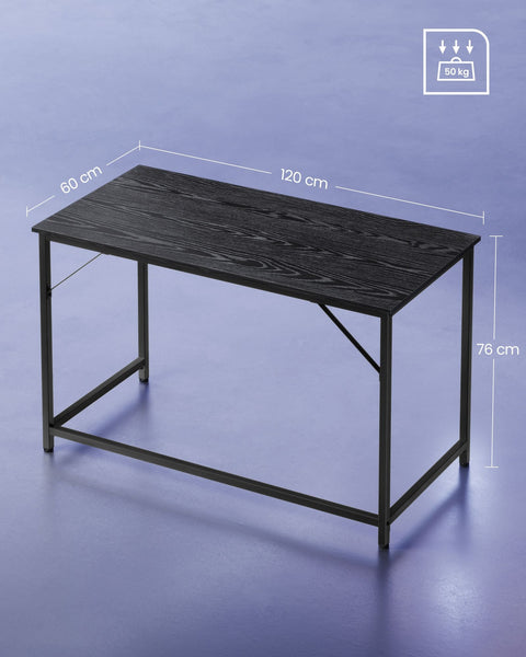Rootz Black Desk - Writing Table - Study Desk - Chipboard and Steel - Spacious Surface - Easy Assembly - 60cm x 120cm x 76cm