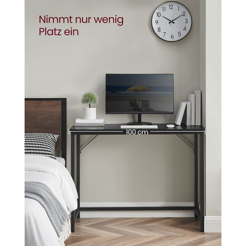 Rootz Black Desk - Study Table - Writing Desk - Chipboard and Steel - Large Size - Lightweight - Easy Assembly - 50cm x 100cm x 75cm