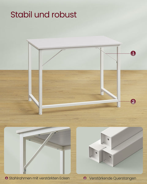 Rootz Office Table Industrial Design - Writing Desk -  White - Chipboard and Steel - 50cm x 100cm x 76cm - 10kg - 50kg Load Capacity