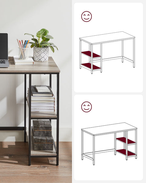 Rootz Greige Black Desk - Writing Table - Study Desk - Chipboard and Steel Construction - Spacious Surface - Easy Assembly - 50cm x 100cm x 75cm