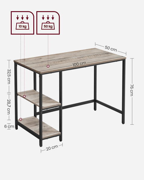 Rootz Greige Black Desk - Writing Table - Study Desk - Chipboard and Steel Construction - Spacious Surface - Easy Assembly - 50cm x 100cm x 75cm