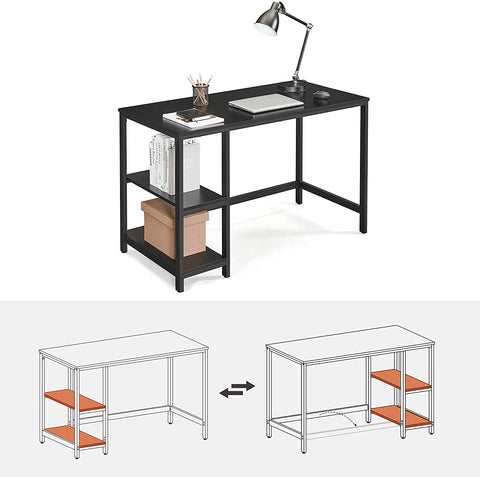 Rootz Black Computer Desk with Shelves - Office Desk - Workstation - Chipboard and Steel - 120cm x 60cm x 75cm