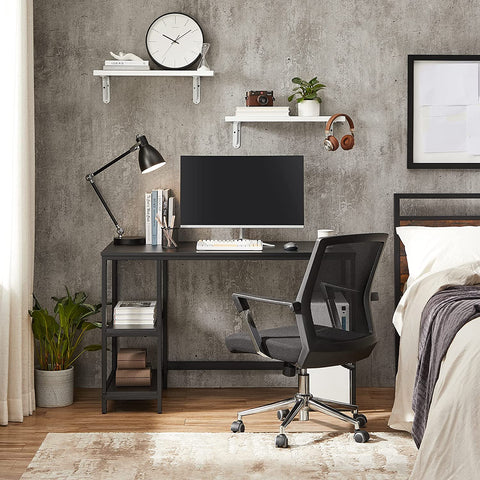 Rootz Black Computer Desk with Shelves - Office Desk - Workstation - Chipboard and Steel - 120cm x 60cm x 75cm