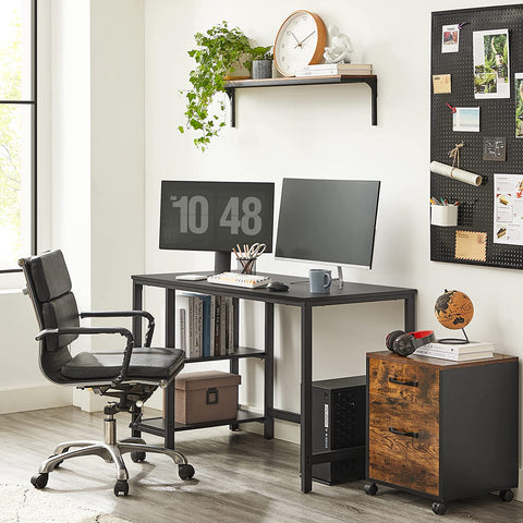 Rootz Black Computer Desk with Shelves - Office Desk - Workstation - Chipboard and Steel - 120cm x 60cm x 75cm