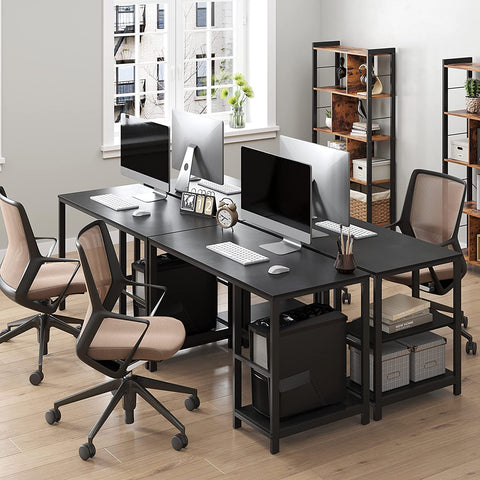 Rootz Black Computer Desk with Shelves - Office Desk - Workstation - Chipboard and Steel - 120cm x 60cm x 75cm