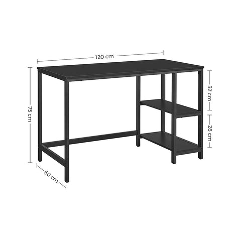Rootz Black Computer Desk with Shelves - Office Desk - Workstation - Chipboard and Steel - 120cm x 60cm x 75cm